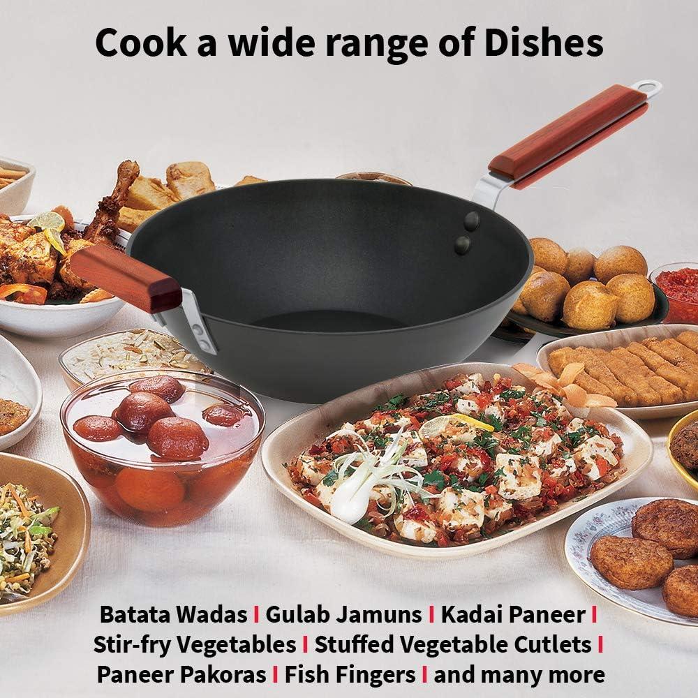 image:imageFutura Hawkins Nonstick Wok Stir FryDeep Fry Pan with 2 Stay Cool Rosewood Handles 115 Black