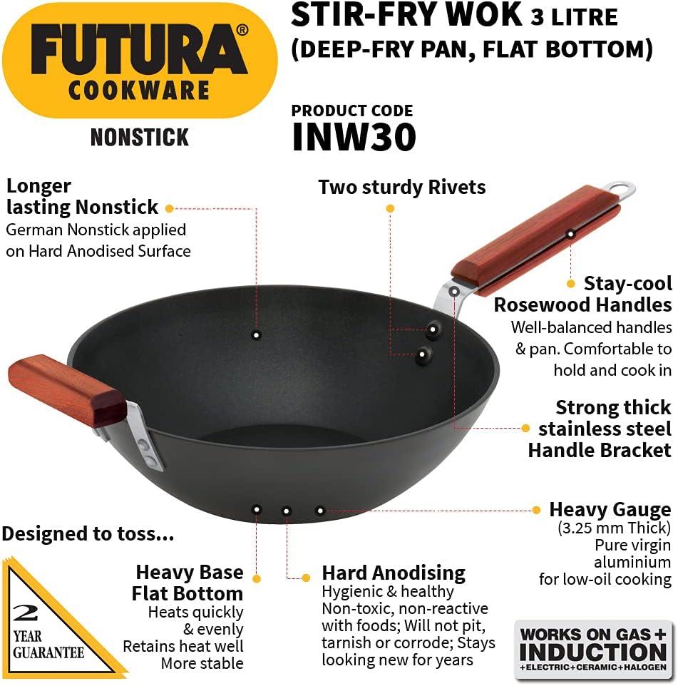 image:imageFutura Hawkins Nonstick Wok Stir FryDeep Fry Pan with 2 Stay Cool Rosewood Handles 115 Black