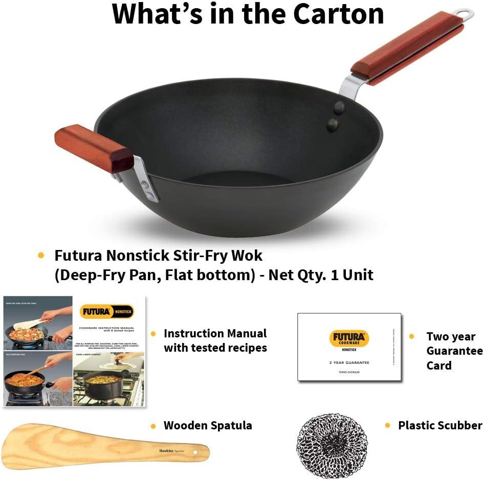 image:imageFutura Hawkins Nonstick Wok Stir FryDeep Fry Pan with 2 Stay Cool Rosewood Handles 115 Black