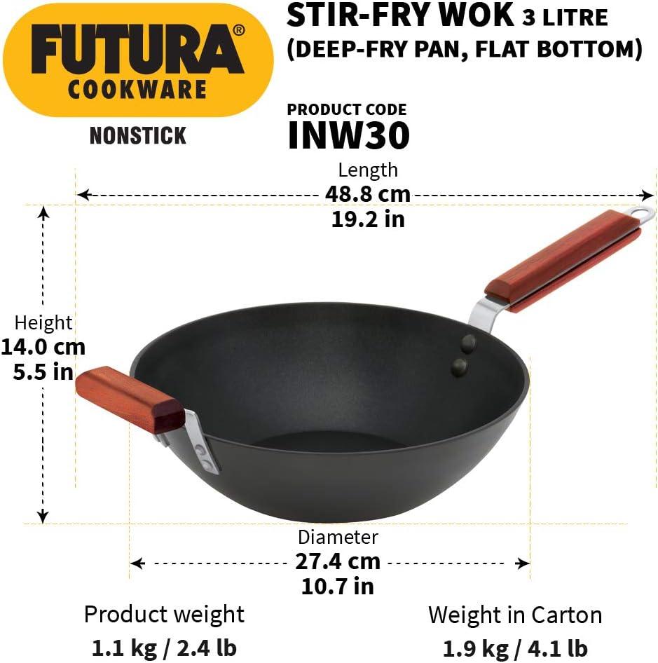 image:imageFutura Hawkins Nonstick Wok Stir FryDeep Fry Pan with 2 Stay Cool Rosewood Handles 115 Black
