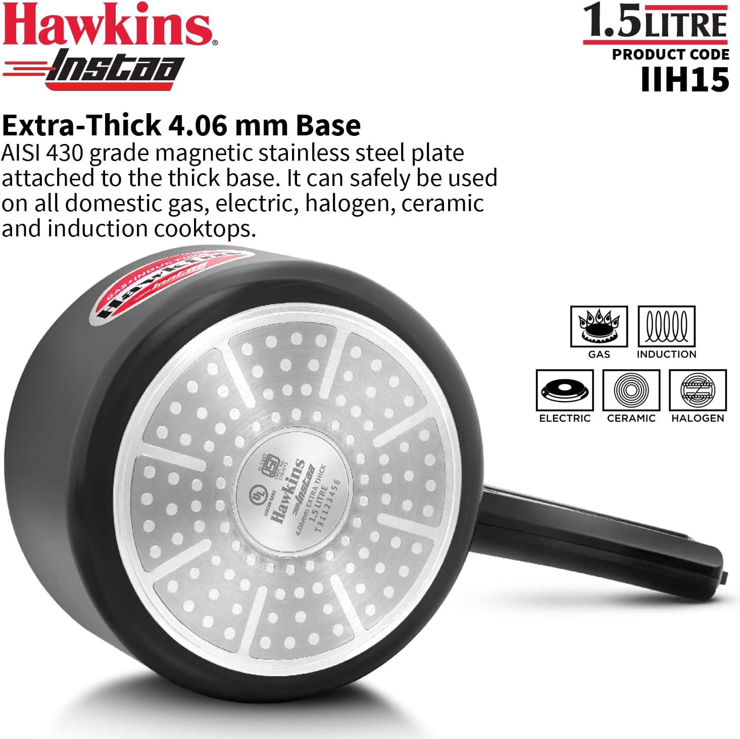 image:imageHAWKINS 15 Litre Instaa Pressure Cooker Induction Inner Lid Cooker Tall Body Hard Anodised Cooker Best Black Cooker Black IIH15