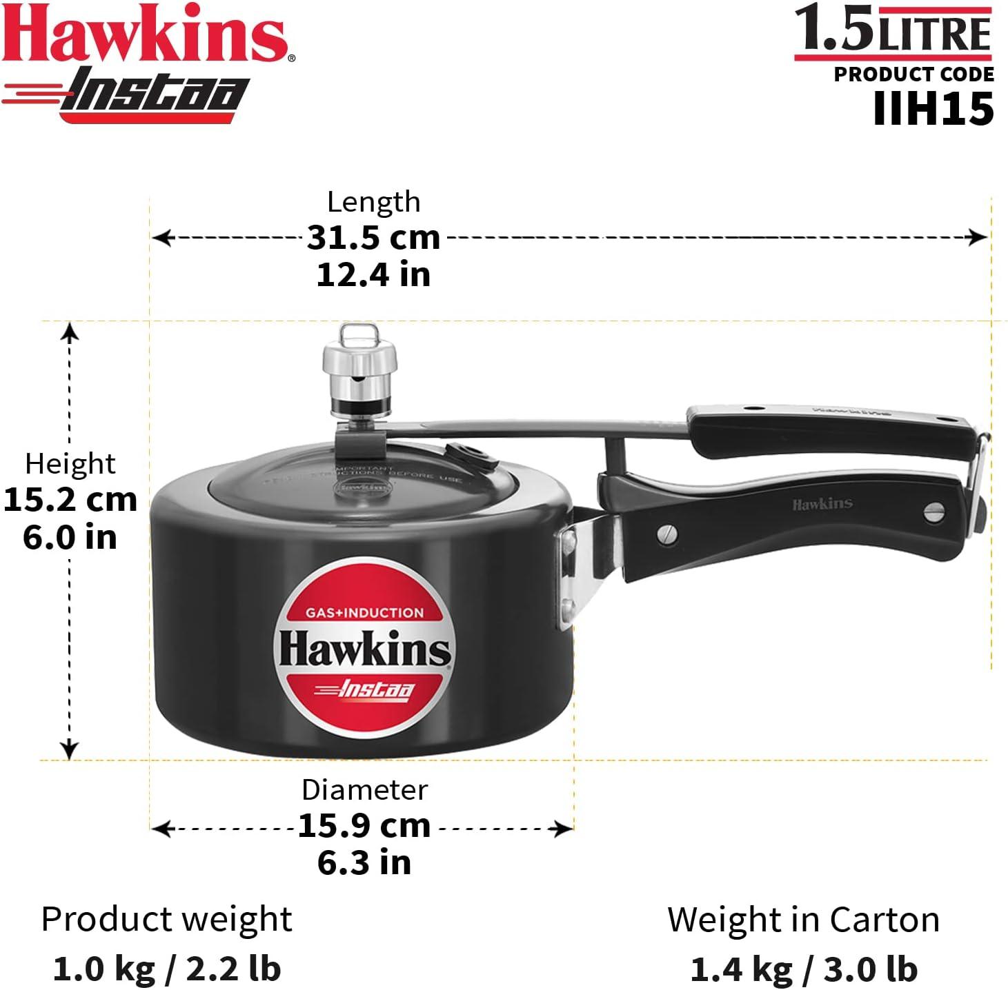image:imageHAWKINS 15 Litre Instaa Pressure Cooker Induction Inner Lid Cooker Tall Body Hard Anodised Cooker Best Black Cooker Black IIH15