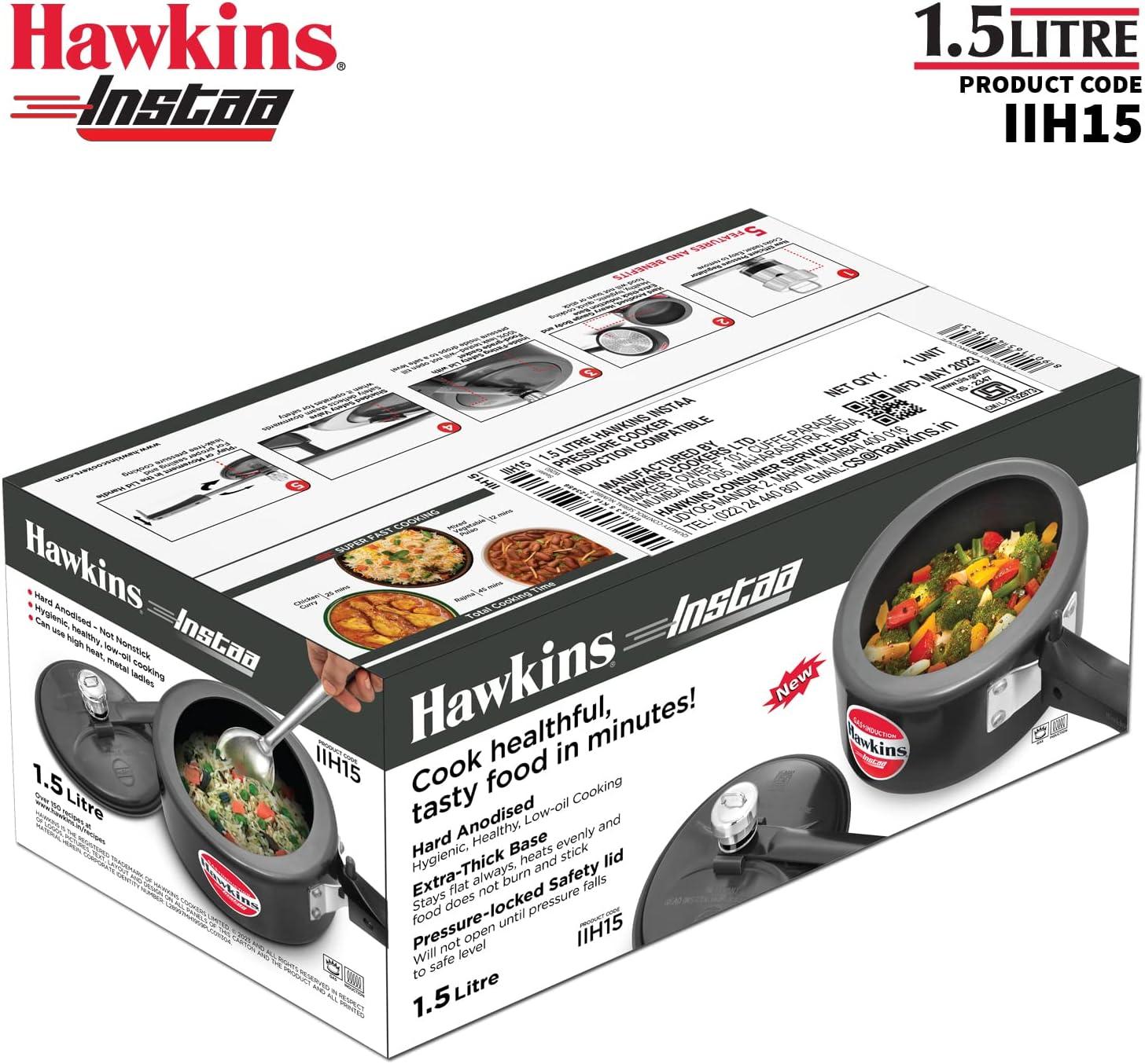 image:imageHAWKINS 15 Litre Instaa Pressure Cooker Induction Inner Lid Cooker Tall Body Hard Anodised Cooker Best Black Cooker Black IIH15