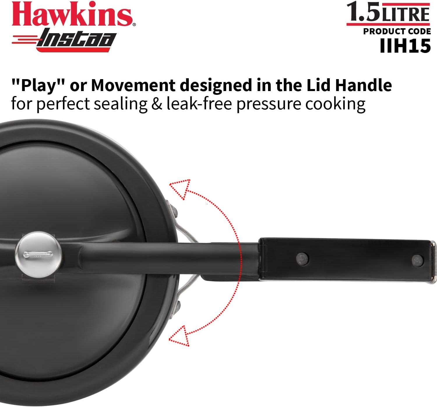 image:imageHAWKINS 15 Litre Instaa Pressure Cooker Induction Inner Lid Cooker Tall Body Hard Anodised Cooker Best Black Cooker Black IIH15