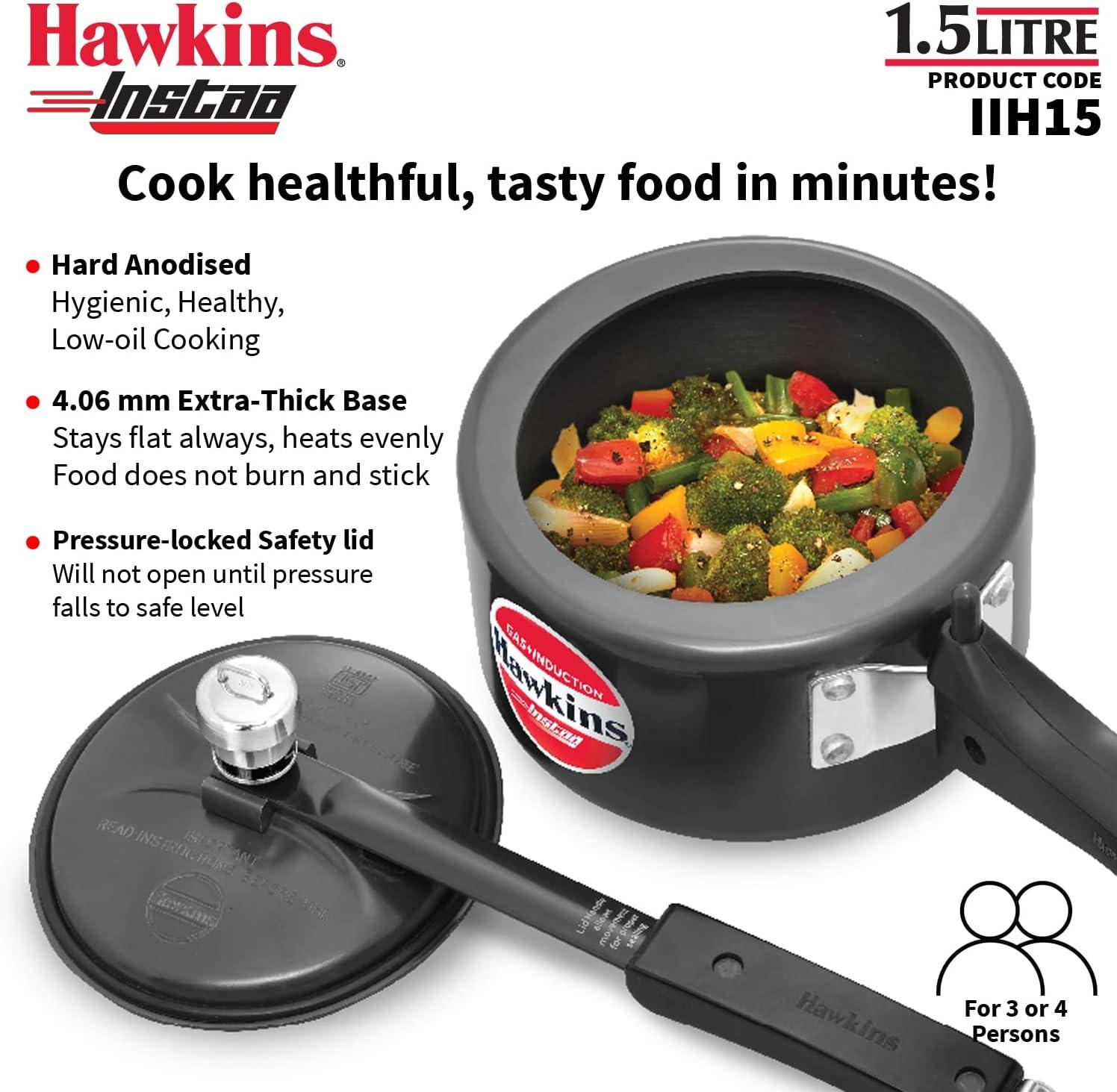 image:imageHAWKINS 15 Litre Instaa Pressure Cooker Induction Inner Lid Cooker Tall Body Hard Anodised Cooker Best Black Cooker Black IIH15