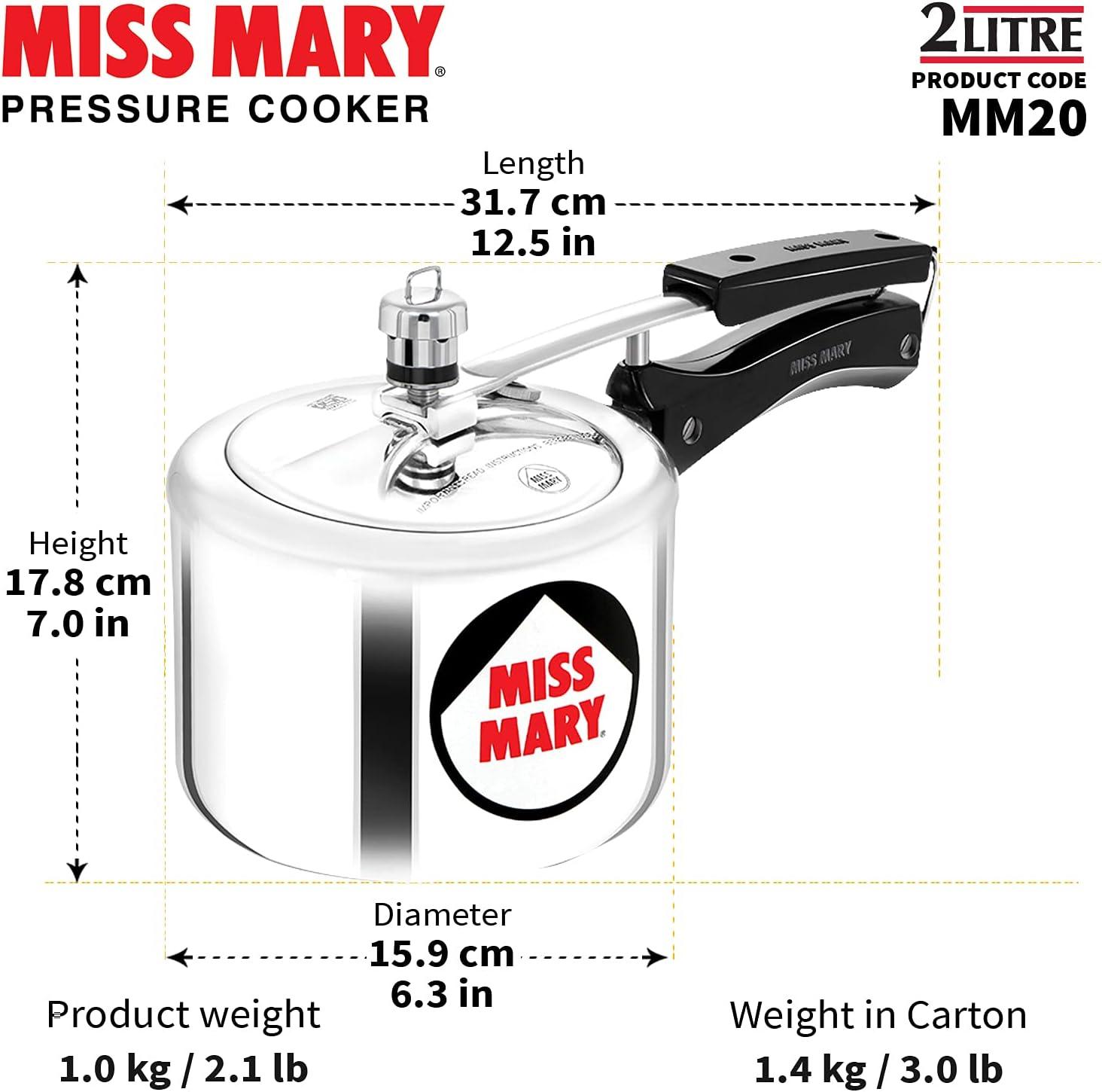 image:imageHAWKINS 2 Litre Miss Mary Pressure Cooker Small Inner Lid Cooker Silver MM20