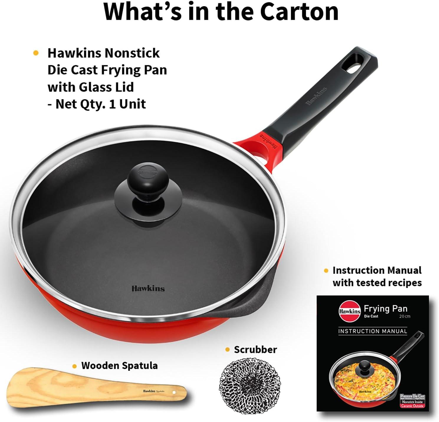 image:imageHAWKINS 22 cm Frying Pan Die Cast Non Stick Fry Pan with Glass Lid Ceramic Coated Pan Induction Frying Pan Small Frying Pan Red IDCF22G