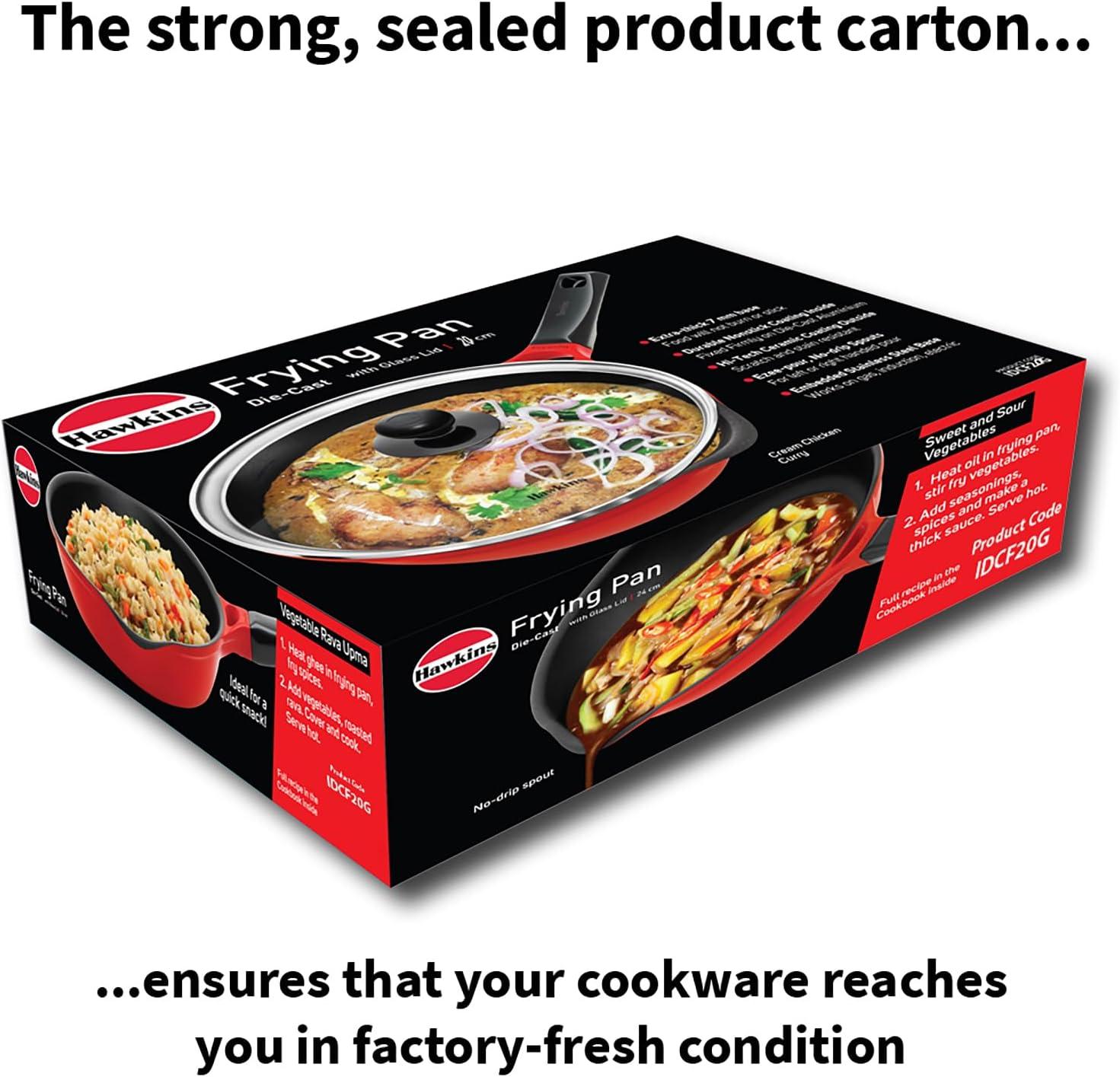 image:imageHAWKINS 22 cm Frying Pan Die Cast Non Stick Fry Pan with Glass Lid Ceramic Coated Pan Induction Frying Pan Small Frying Pan Red IDCF22G