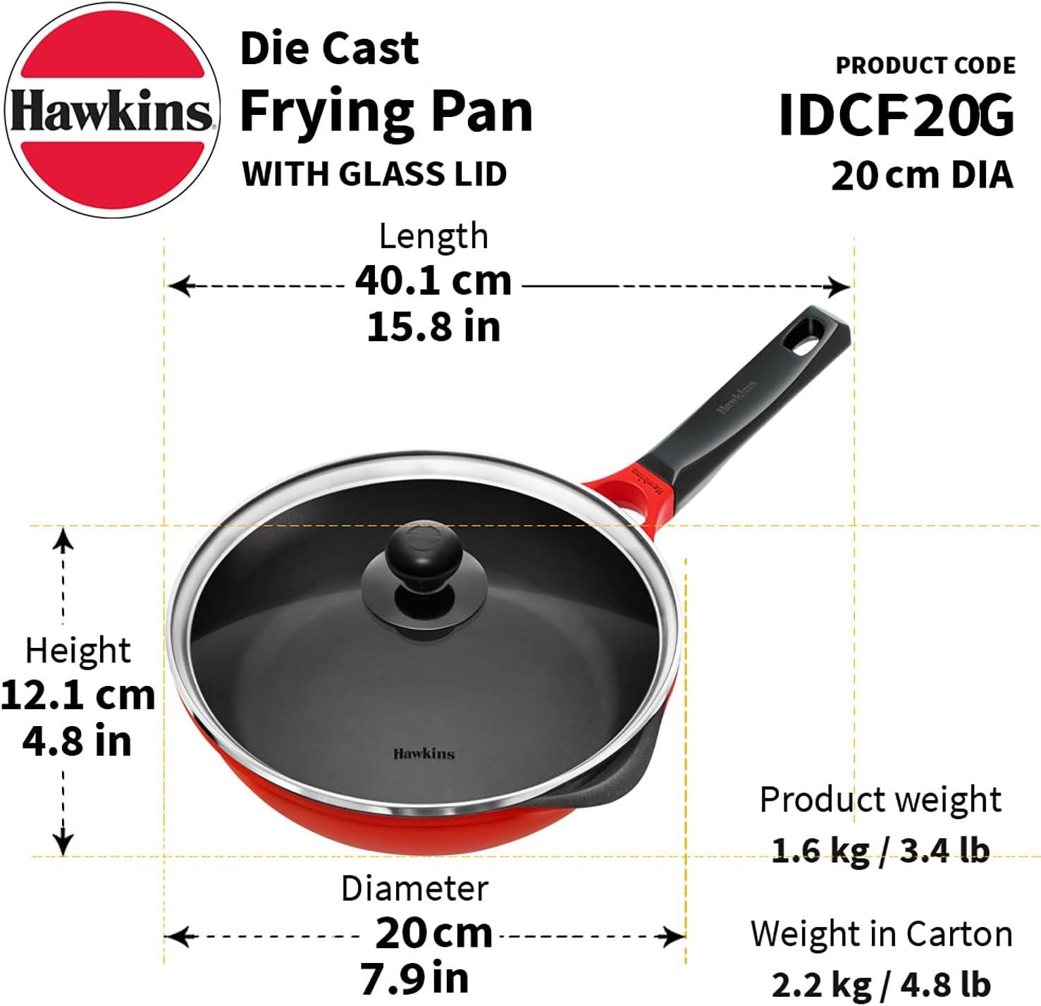 image:imageHAWKINS 22 cm Frying Pan Die Cast Non Stick Fry Pan with Glass Lid Ceramic Coated Pan Induction Frying Pan Small Frying Pan Red IDCF22G