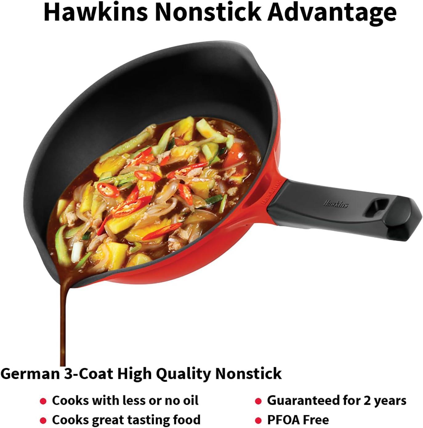 image:imageHAWKINS 22 cm Frying Pan Die Cast Non Stick Fry Pan with Glass Lid Ceramic Coated Pan Induction Frying Pan Small Frying Pan Red IDCF22G
