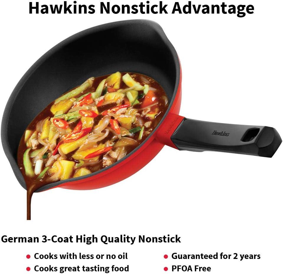 image:imageHAWKINS 24 cm Die Cast Induction Compatible Frying Pan with Glass Lid Red IDCF24G24 cm