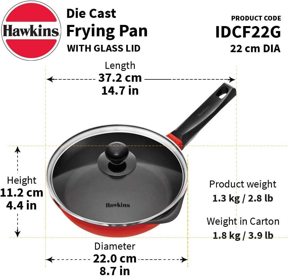 image:imageHAWKINS 24 cm Die Cast Induction Compatible Frying Pan with Glass Lid Red IDCF24G24 cm