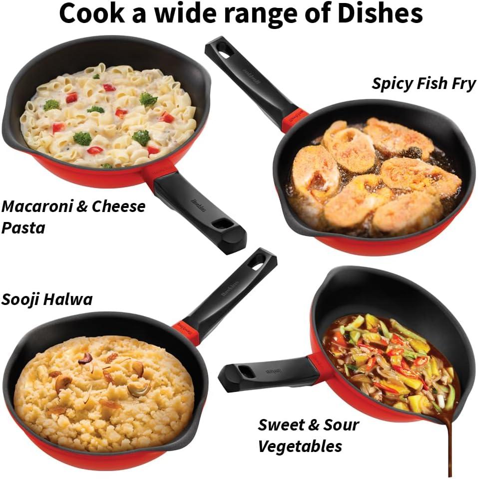 image:imageHAWKINS 24 cm Die Cast Induction Compatible Frying Pan with Glass Lid Red IDCF24G24 cm