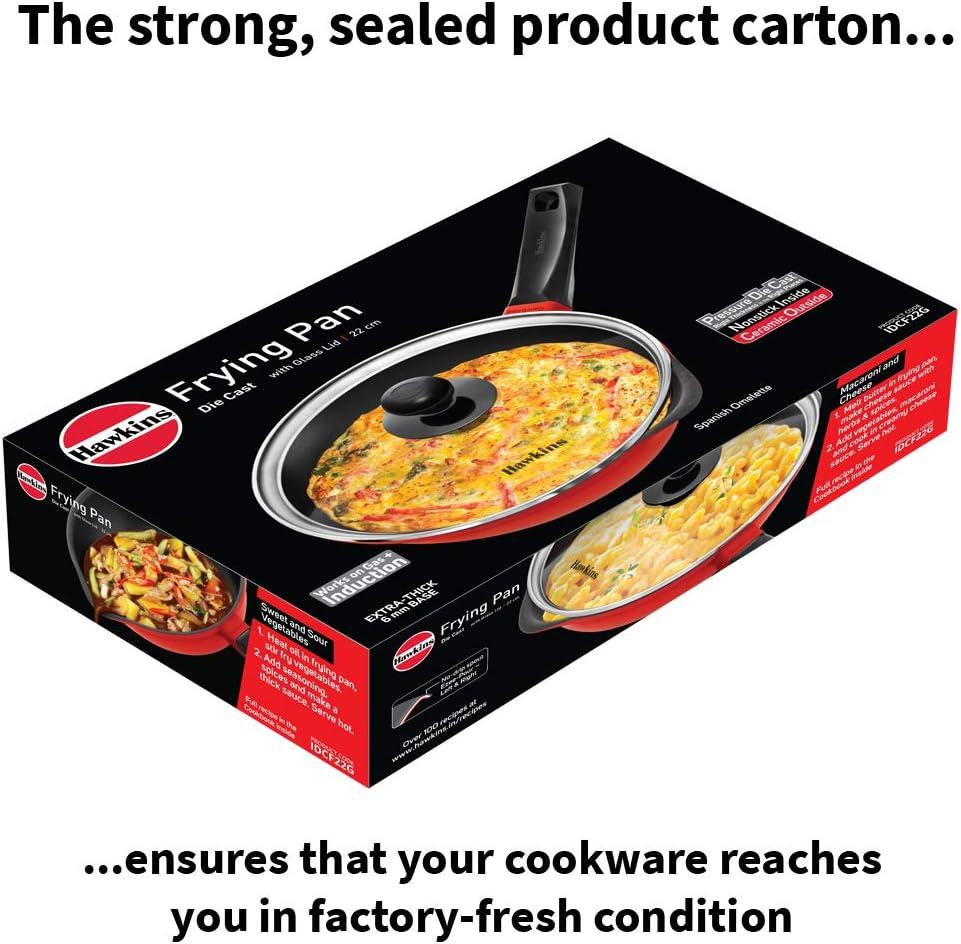 image:imageHAWKINS 24 cm Die Cast Induction Compatible Frying Pan with Glass Lid Red IDCF24G24 cm