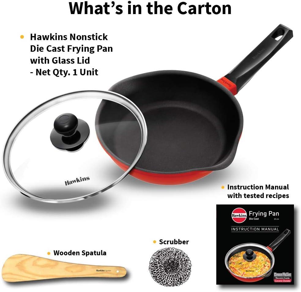 image:imageHAWKINS 24 cm Die Cast Induction Compatible Frying Pan with Glass Lid Red IDCF24G24 cm