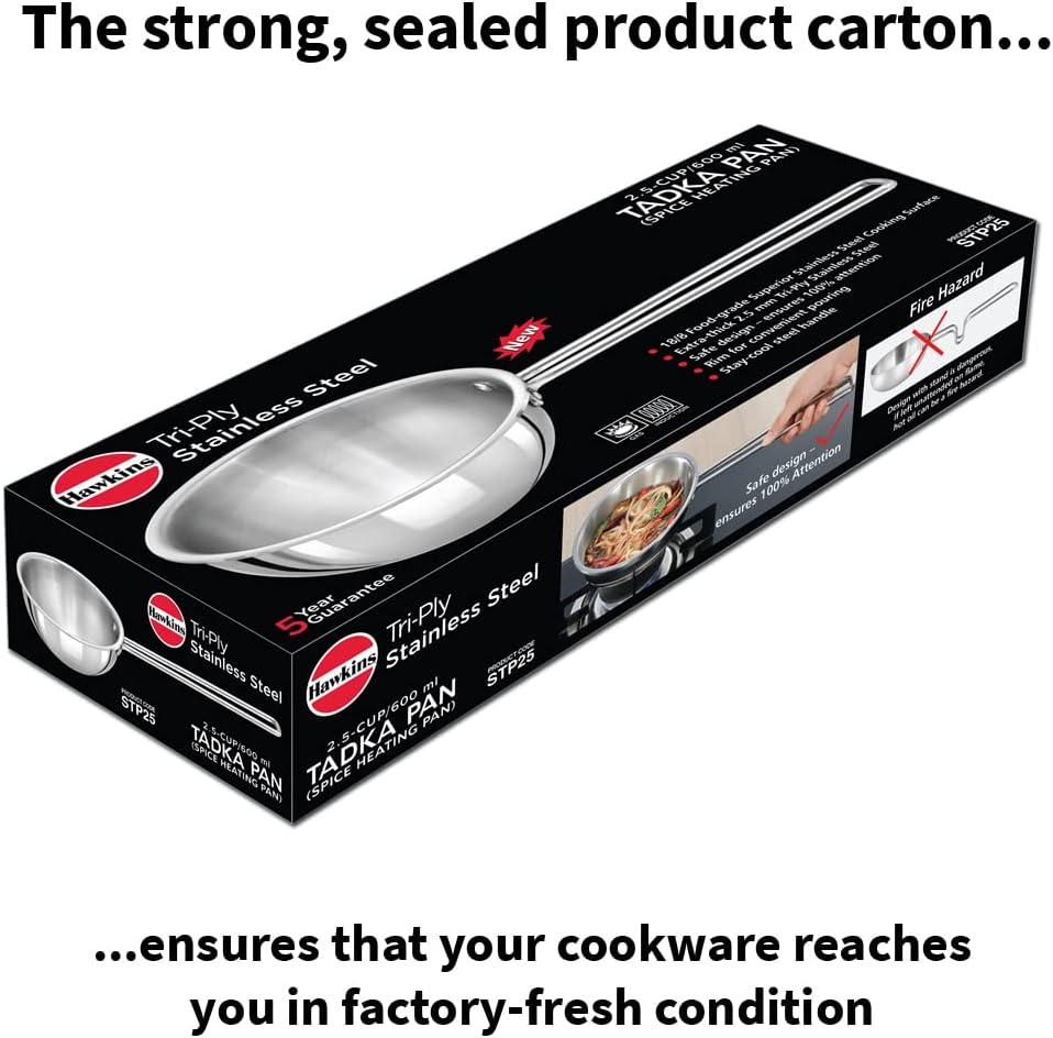 image:imageHAWKINS 25 Cup Tadka Pan 600ml Triply Stainless Steel Pan Silver STP25