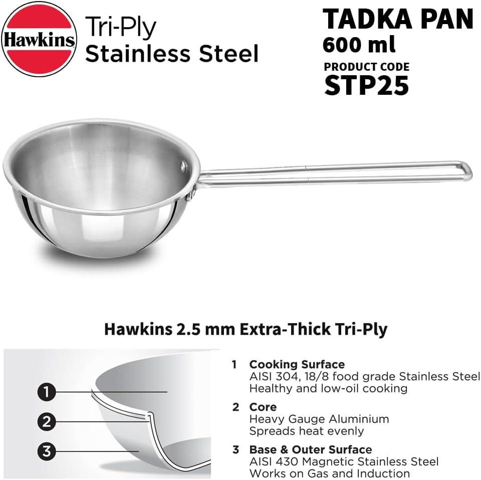 image:imageHAWKINS 25 Cup Tadka Pan 600ml Triply Stainless Steel Pan Silver STP25