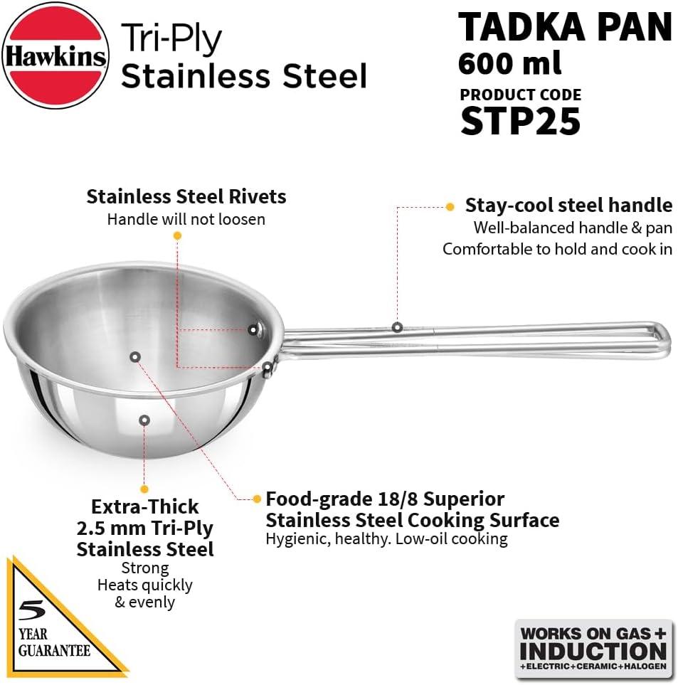 image:imageHAWKINS 25 Cup Tadka Pan 600ml Triply Stainless Steel Pan Silver STP25