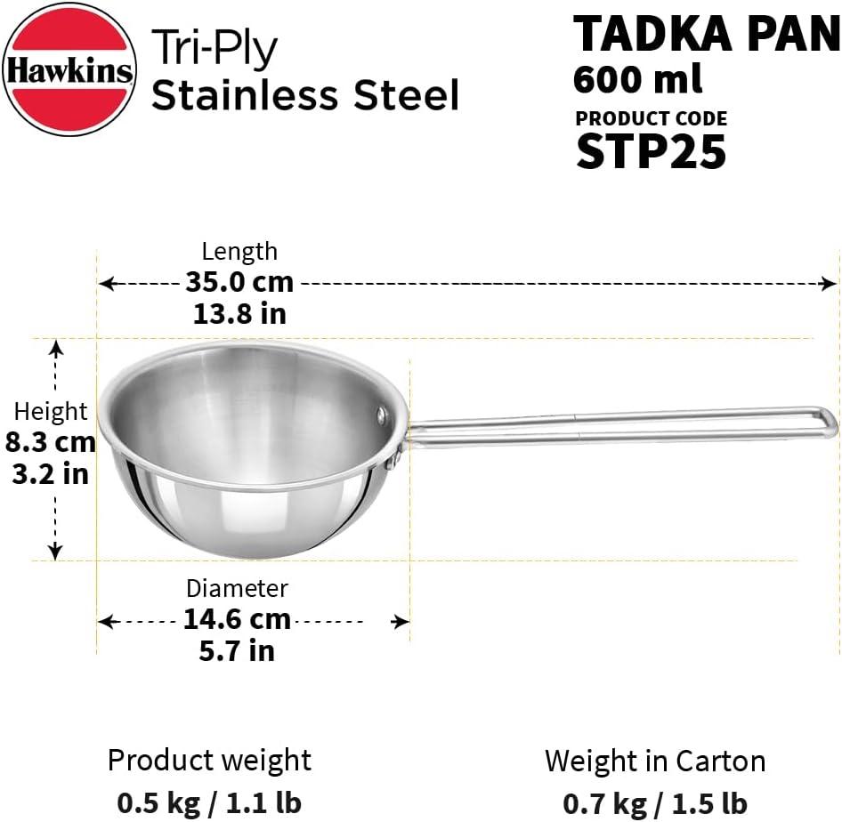 image:imageHAWKINS 25 Cup Tadka Pan 600ml Triply Stainless Steel Pan Silver STP25