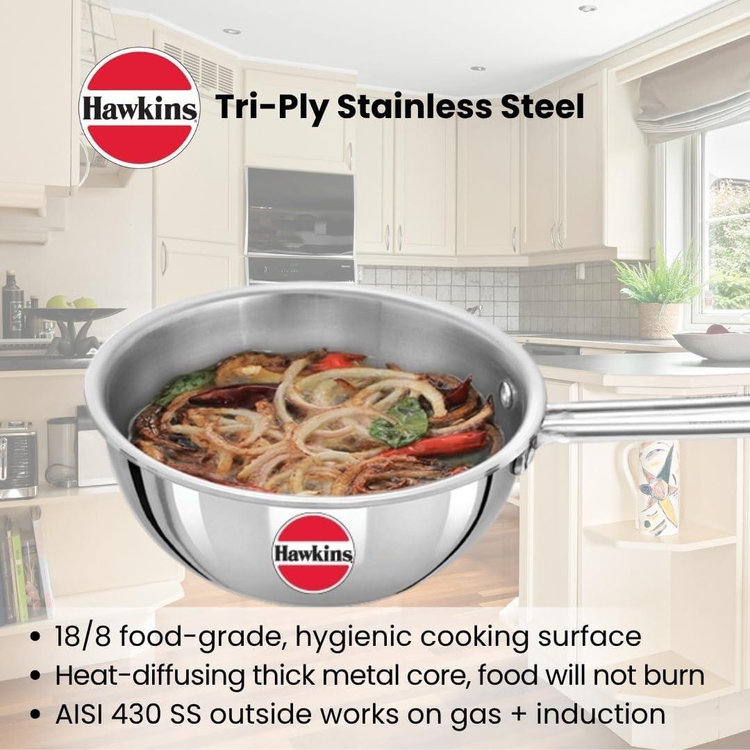 image:imageHAWKINS 25 Cup Tadka Pan 600ml Triply Stainless Steel Pan Silver STP25