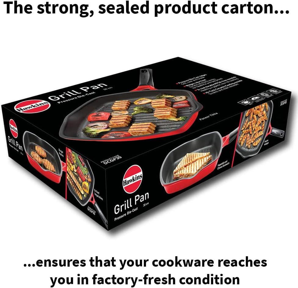 image:imageHAWKINS 30 cm Grill Pan Non Stick Die Cast Grilling Pan Square Grill Pan for Gas Stove Ceramic Coated Pan Roast Pan Red DCGP30