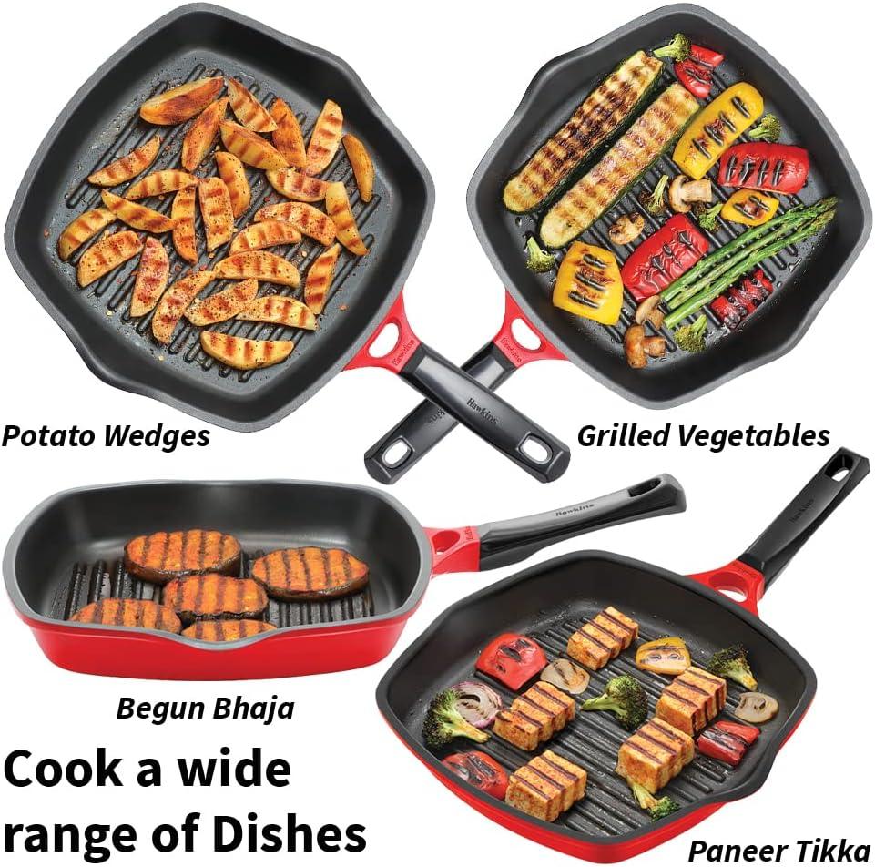 image:imageHAWKINS 30 cm Grill Pan Non Stick Die Cast Grilling Pan Square Grill Pan for Gas Stove Ceramic Coated Pan Roast Pan Red DCGP30