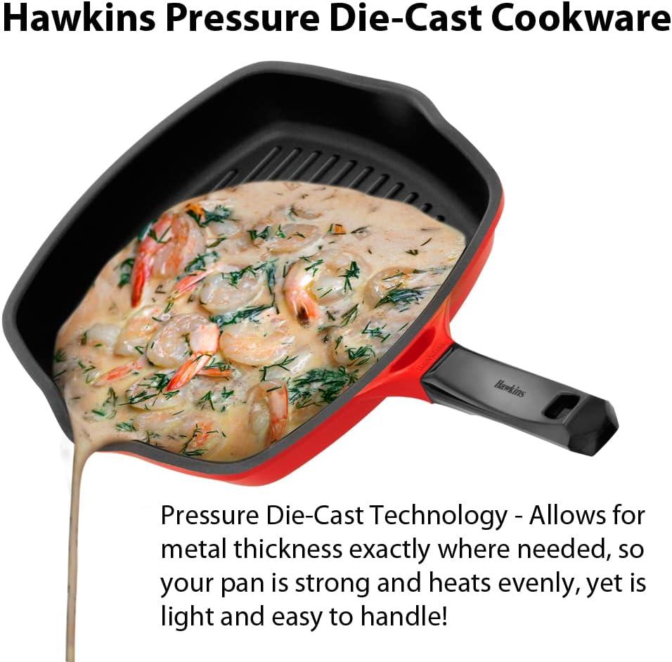image:imageHAWKINS 30 cm Grill Pan Non Stick Die Cast Grilling Pan Square Grill Pan for Gas Stove Ceramic Coated Pan Roast Pan Red DCGP30