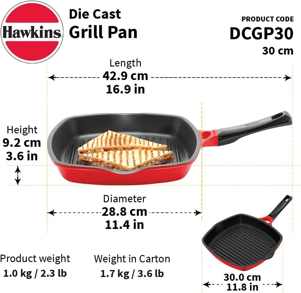 image:imageHAWKINS 30 cm Grill Pan Non Stick Die Cast Grilling Pan Square Grill Pan for Gas Stove Ceramic Coated Pan Roast Pan Red DCGP30