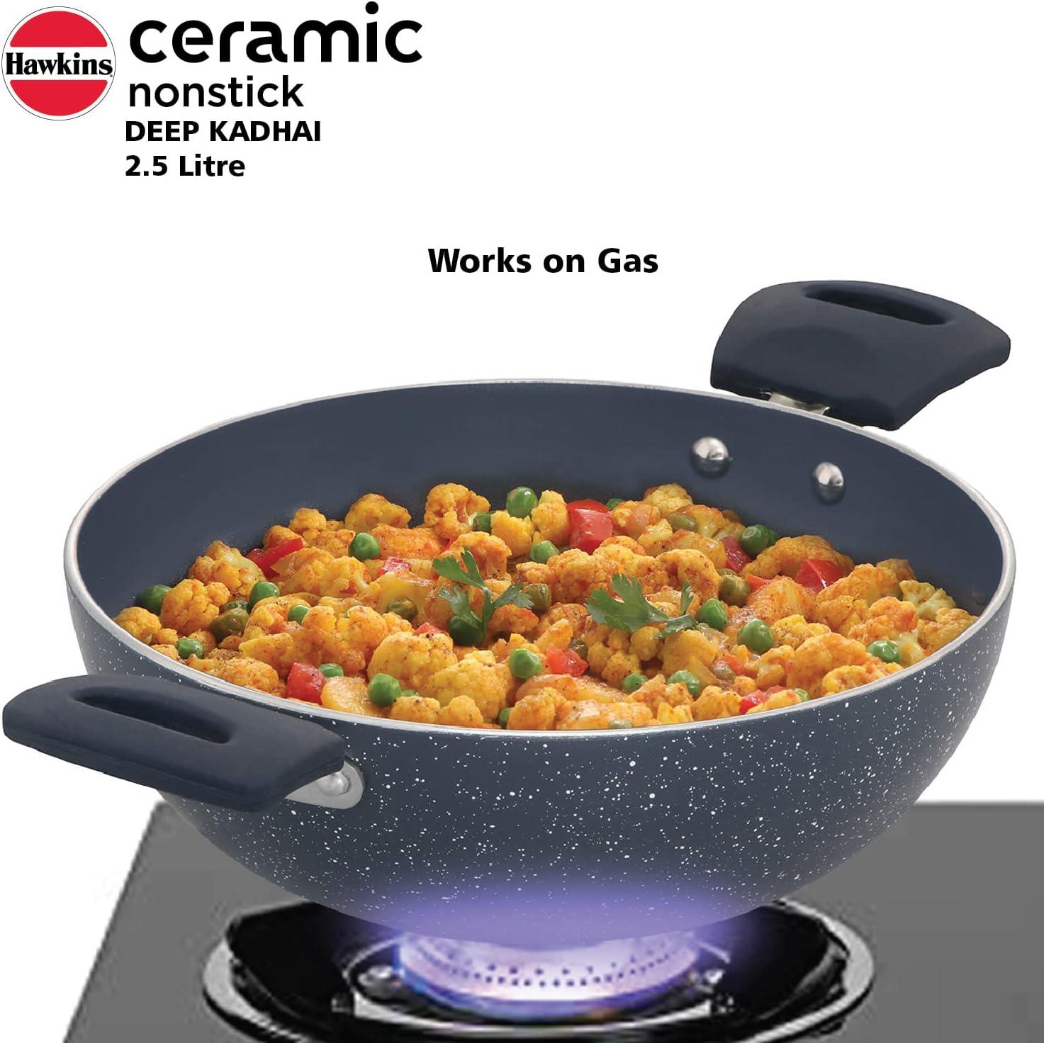 image:imageHAWKINS Ceramic Nonstick 25 Litre Deep Kadhai Induction Deep Fry Pan Granite Kadai ICK25