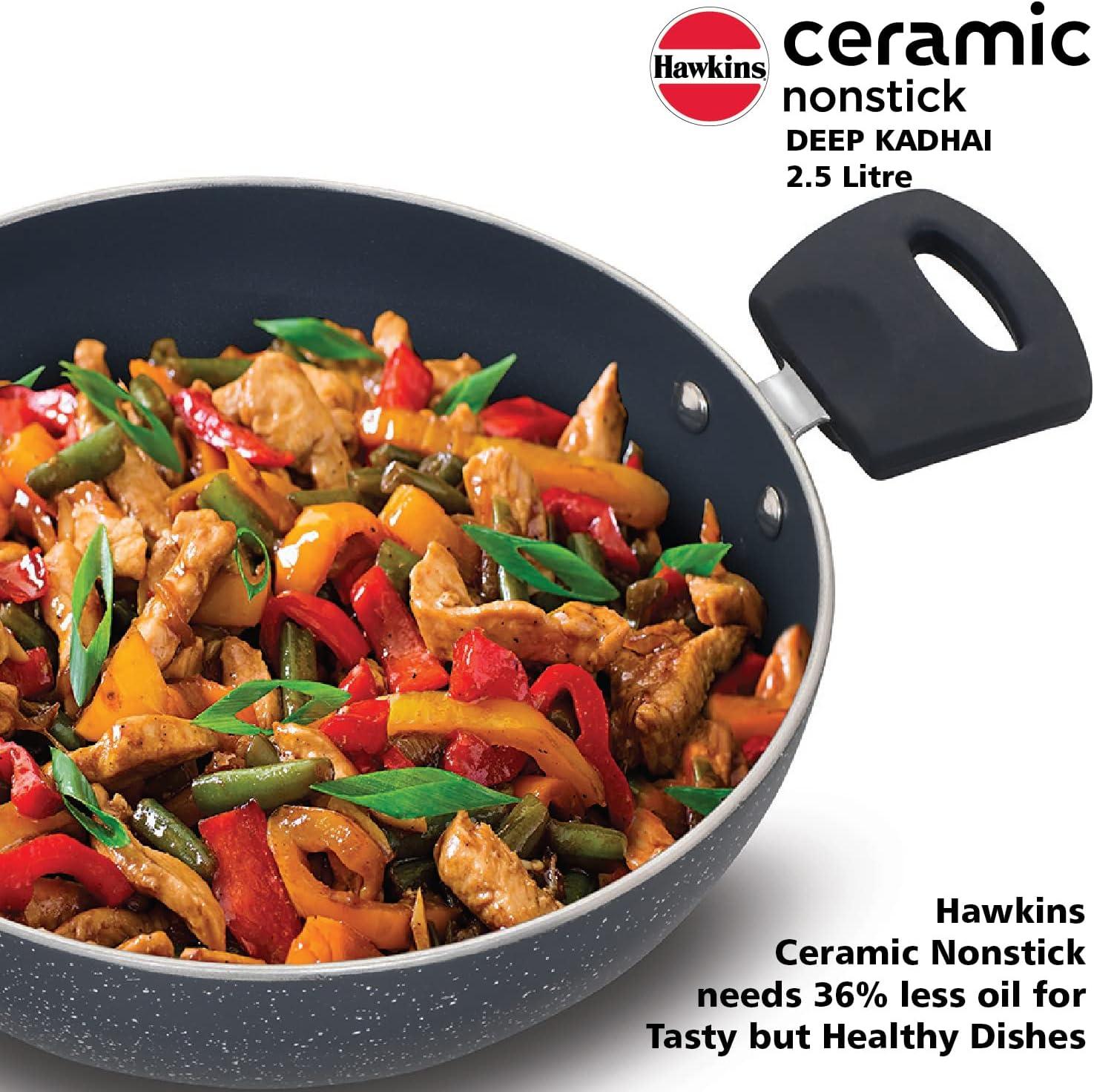 image:imageHAWKINS Ceramic Nonstick 25 Litre Deep Kadhai Induction Deep Fry Pan Granite Kadai ICK25