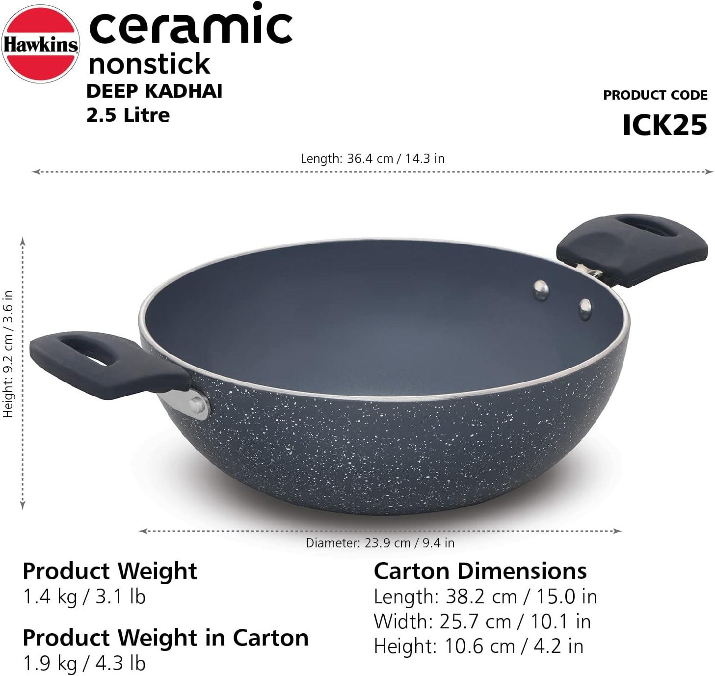 image:imageHAWKINS Ceramic Nonstick 25 Litre Deep Kadhai Induction Deep Fry Pan Granite Kadai ICK25