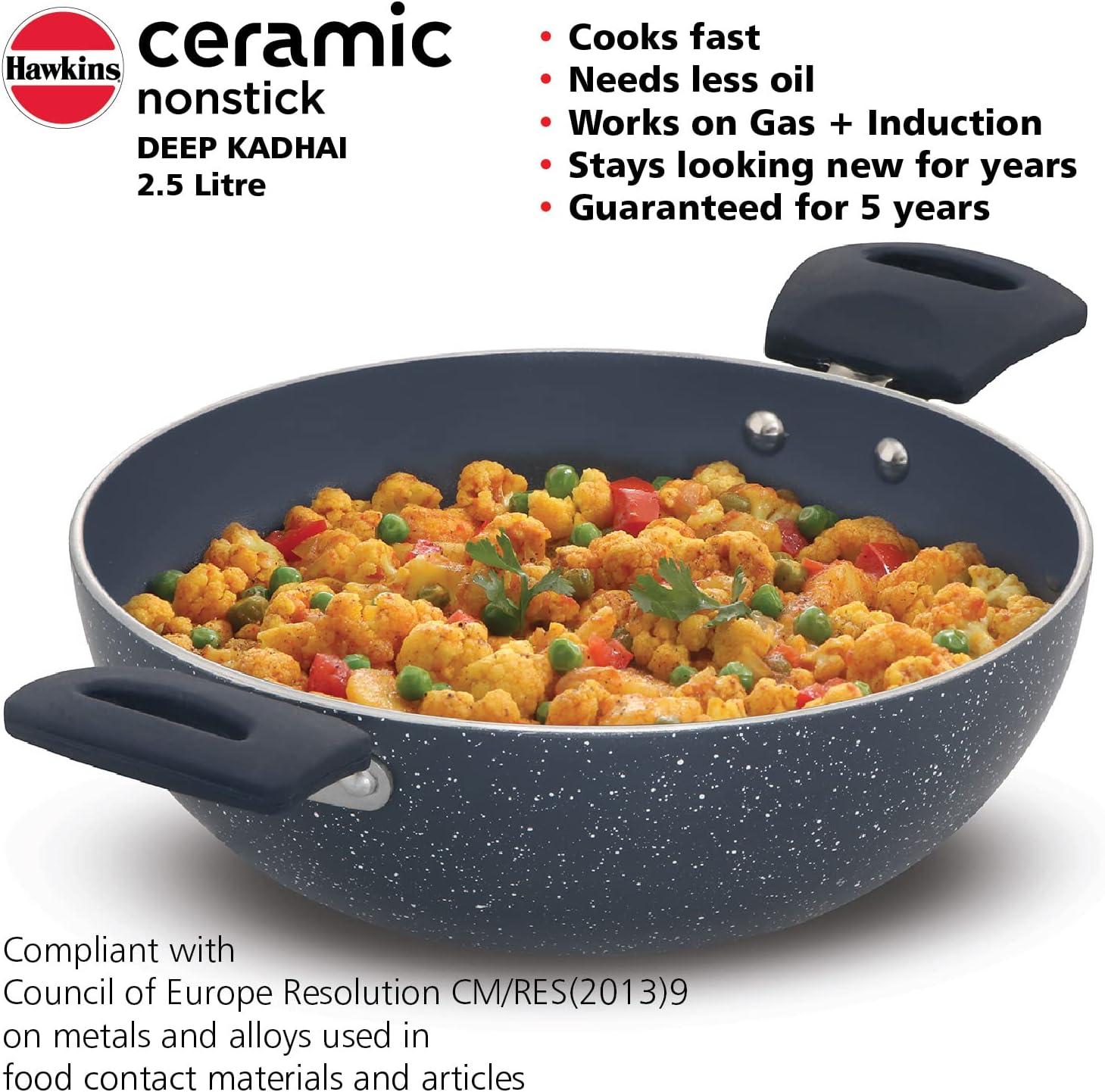 image:imageHAWKINS Ceramic Nonstick 25 Litre Deep Kadhai Induction Deep Fry Pan Granite Kadai ICK25