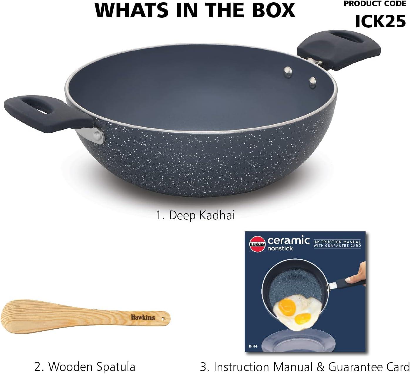 image:imageHAWKINS Ceramic Nonstick 25 Litre Deep Kadhai Induction Deep Fry Pan Granite Kadai ICK25