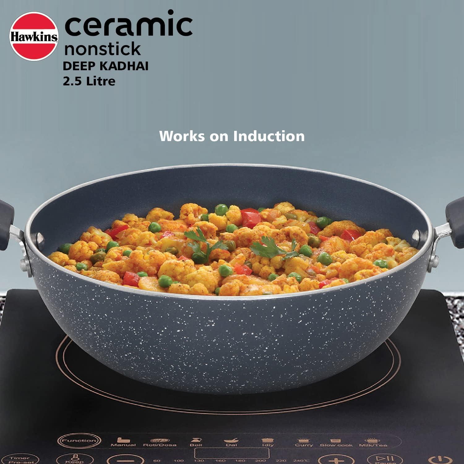 image:imageHAWKINS Ceramic Nonstick 25 Litre Deep Kadhai Induction Deep Fry Pan Granite Kadai ICK25