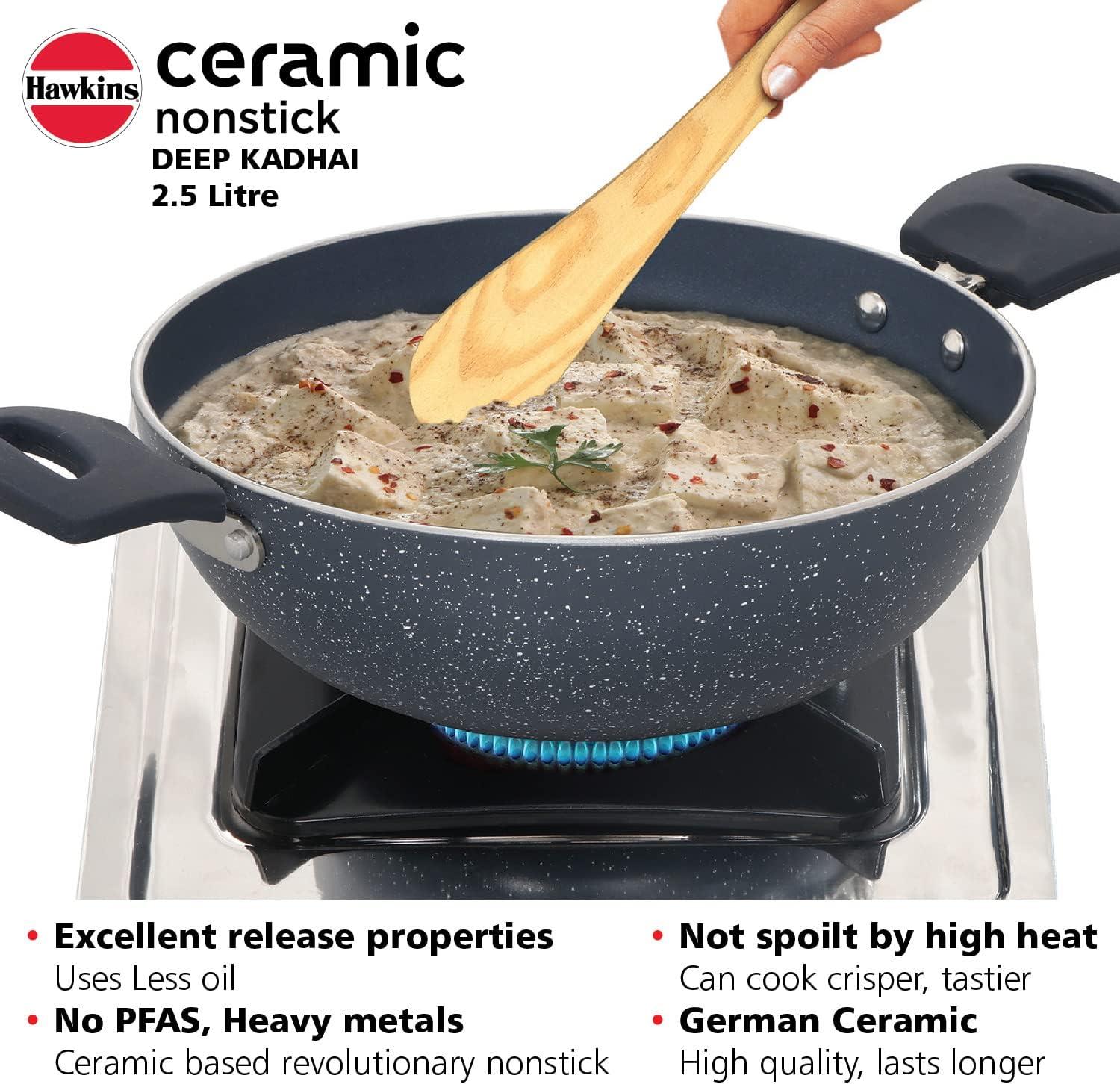 image:imageHAWKINS Ceramic Nonstick 25 Litre Deep Kadhai Induction Deep Fry Pan Granite Kadai ICK25