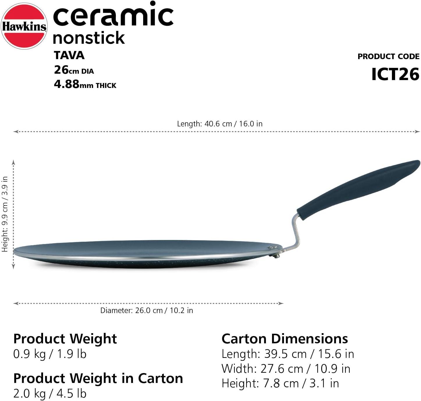 image:imageHAWKINS Ceramic Nonstick Tava 26 cm Diameter Induction Paratha Tawa Granite Griddle ICT26