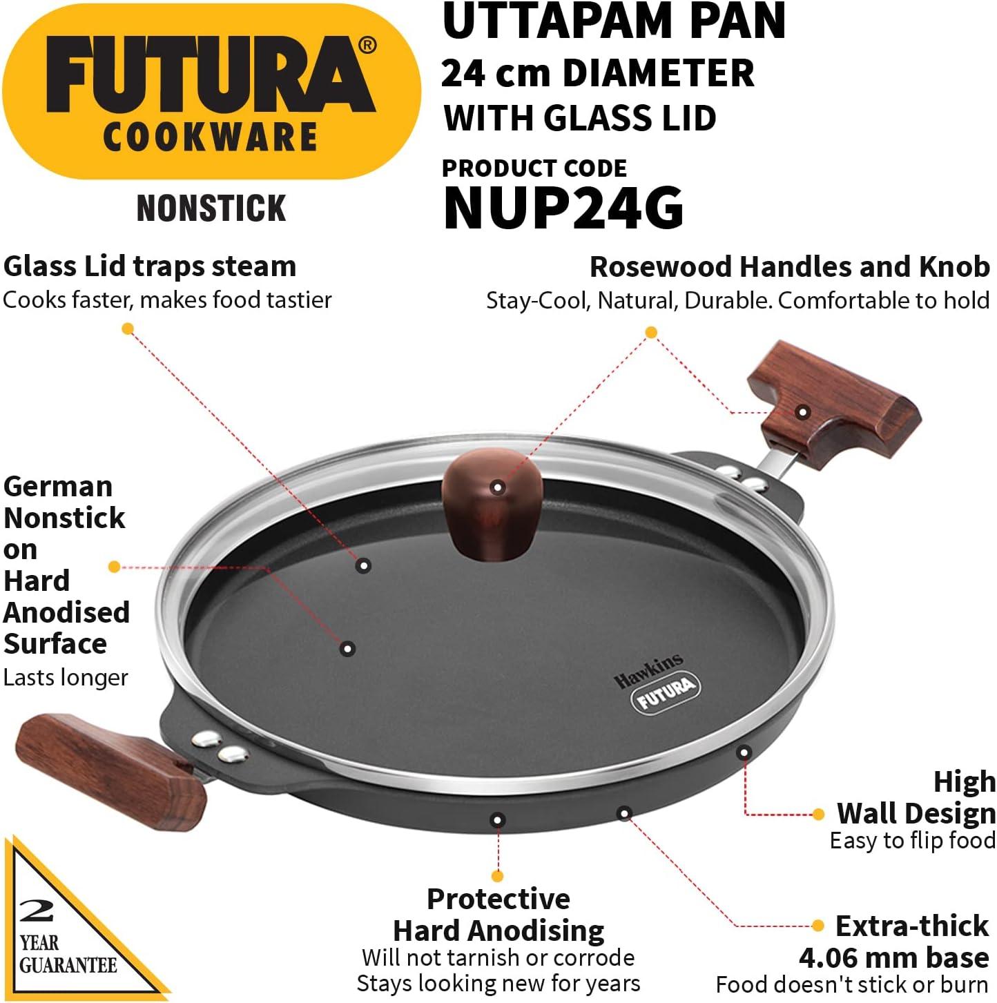 image:imageHAWKINS Futura 24 cm Uttapam Pan Pancake Tava Non Stick Uttapa Tawa Pancake Pan Snack Maker Black NUP24G