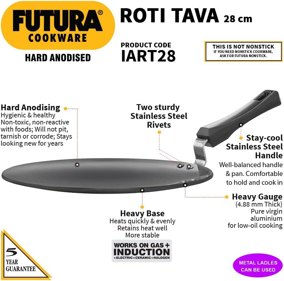 image:imageHAWKINS Futura 28 cm Roti Tava Hard Anodised Tawa Induction Tawa Black IART28
