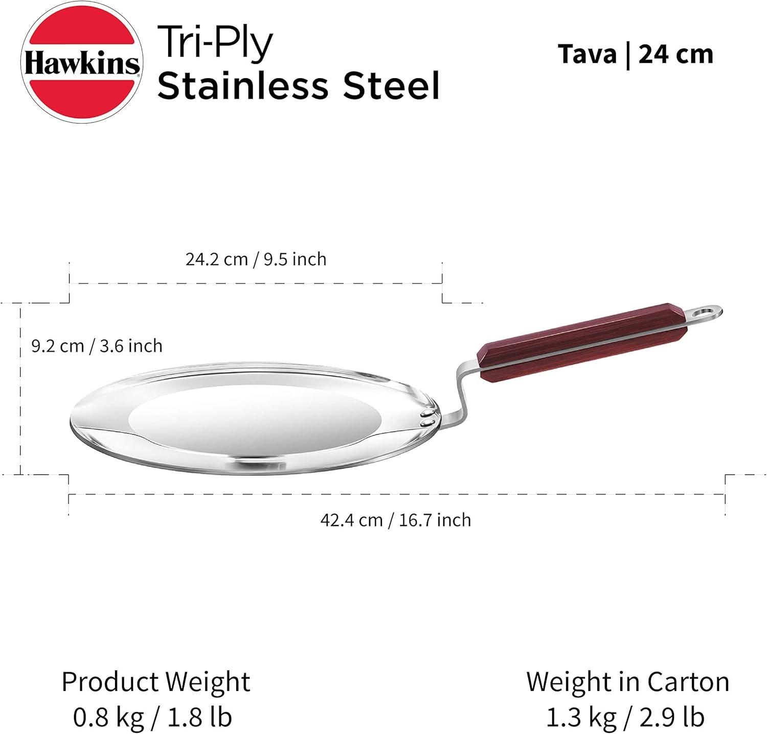 image:imageHawkins 24 cm Tava Triply Stainless Steel Tawa with Stainless Steel Handle Induction Tawa Silver SSTV24