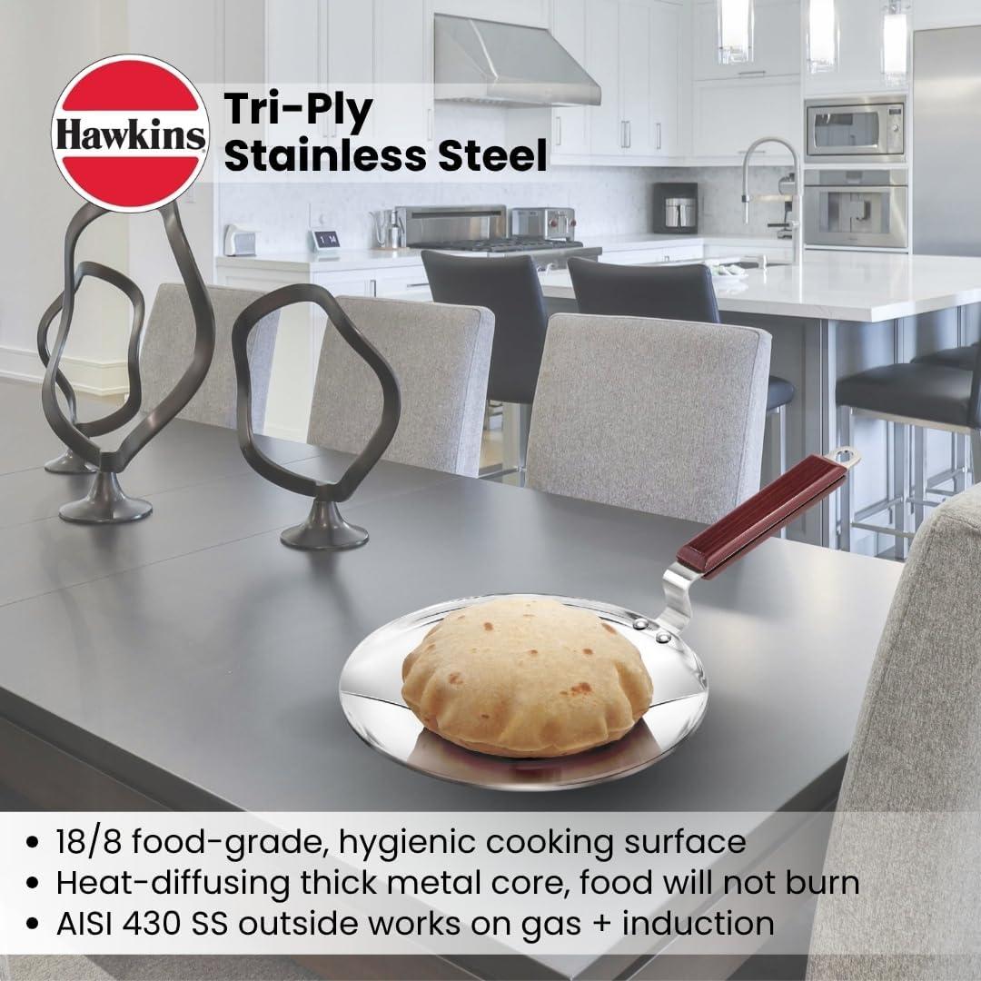image:imageHawkins 24 cm Tava Triply Stainless Steel Tawa with Stainless Steel Handle Induction Tawa Silver SSTV24