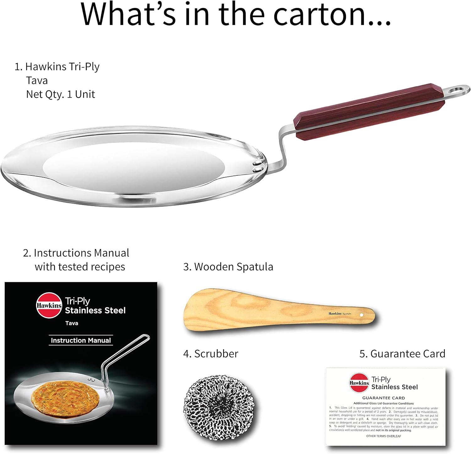 image:imageHawkins 24 cm Tava Triply Stainless Steel Tawa with Stainless Steel Handle Induction Tawa Silver SSTV24