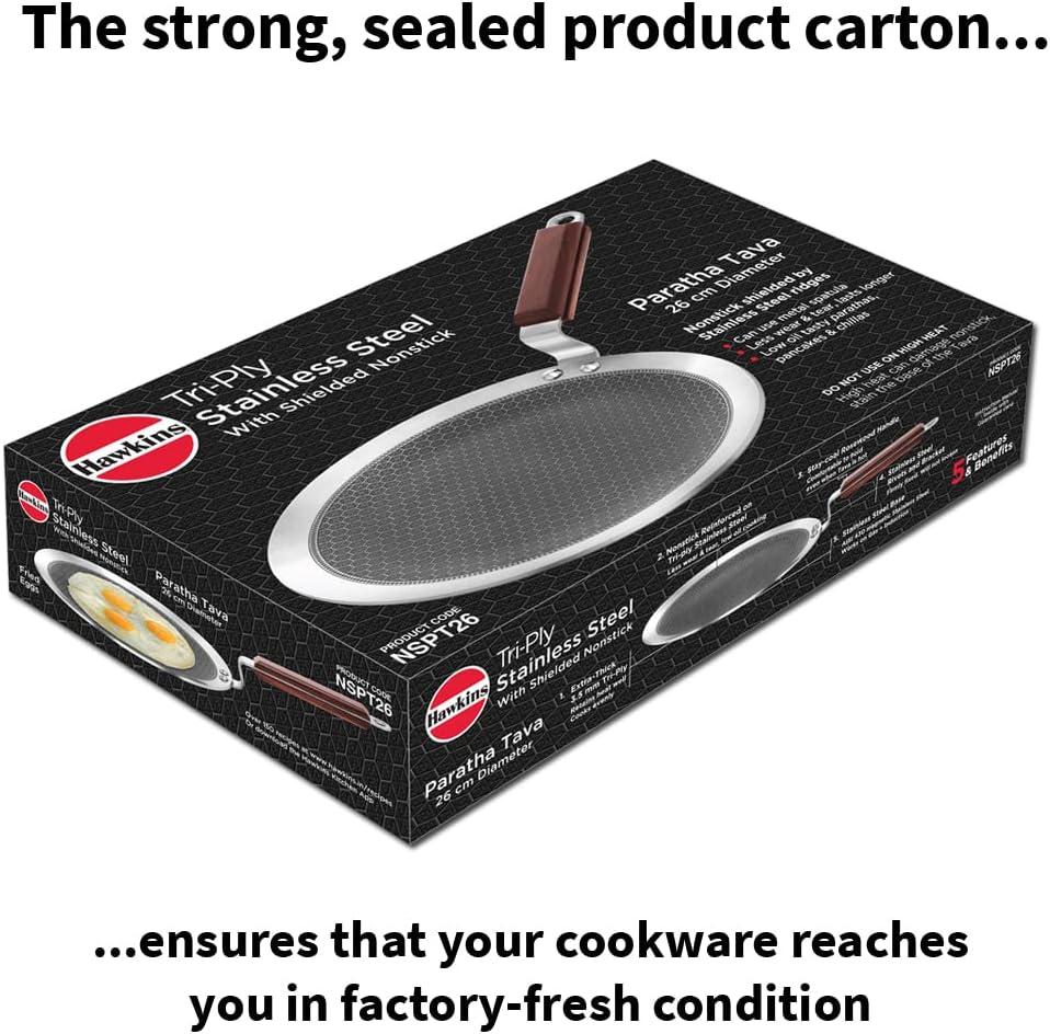 image:imageHawkins 26 cm Paratha Tava Triply Stainless Steel Shielded Nonstick Tawa with Rosewood Handle Honeycomb Non Stick Induction Tawa Silver NSPT26