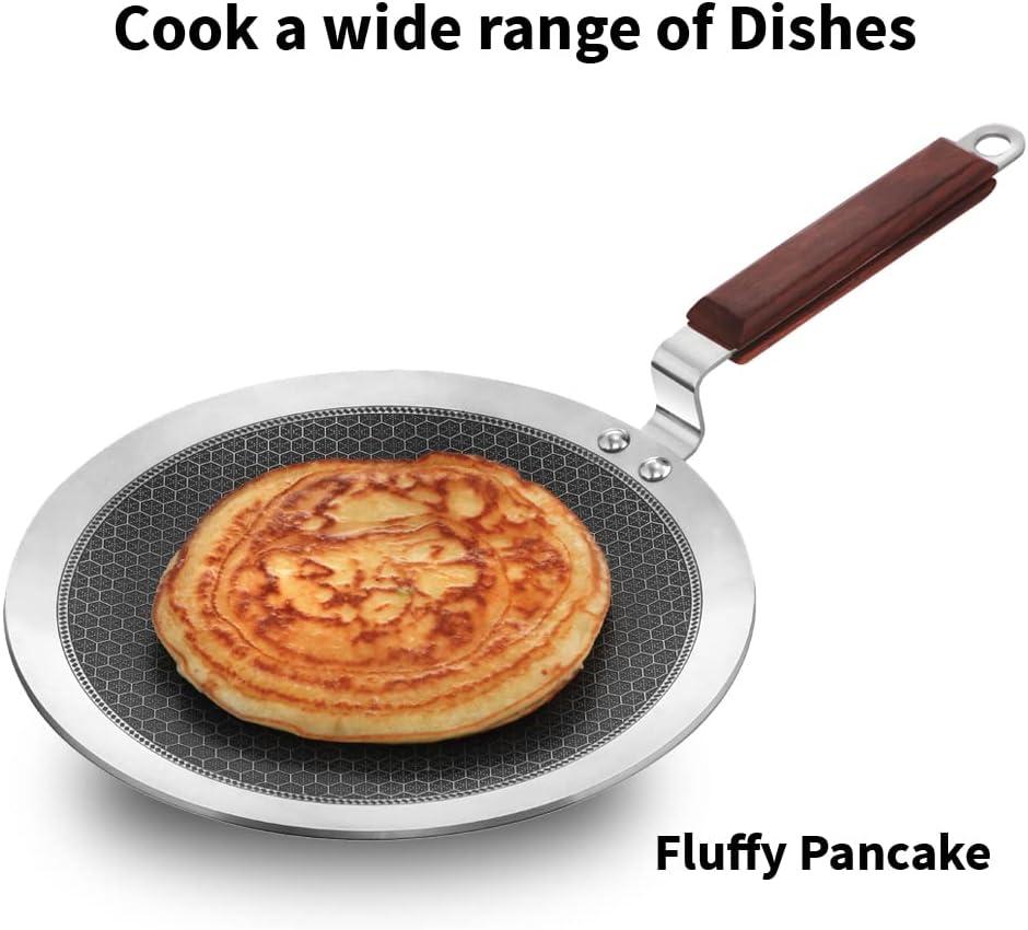 image:imageHawkins 26 cm Paratha Tava Triply Stainless Steel Shielded Nonstick Tawa with Rosewood Handle Honeycomb Non Stick Induction Tawa Silver NSPT26