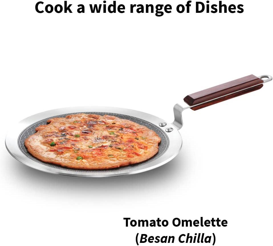 image:imageHawkins 26 cm Paratha Tava Triply Stainless Steel Shielded Nonstick Tawa with Rosewood Handle Honeycomb Non Stick Induction Tawa Silver NSPT26
