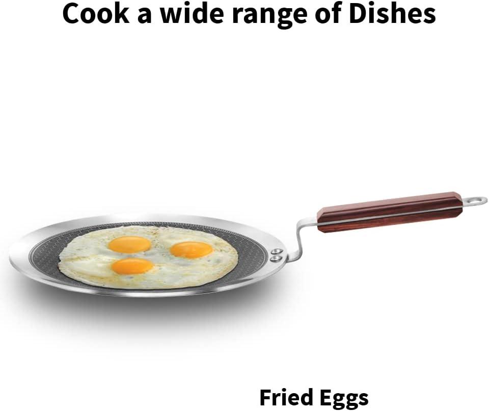 image:imageHawkins 26 cm Paratha Tava Triply Stainless Steel Shielded Nonstick Tawa with Rosewood Handle Honeycomb Non Stick Induction Tawa Silver NSPT26