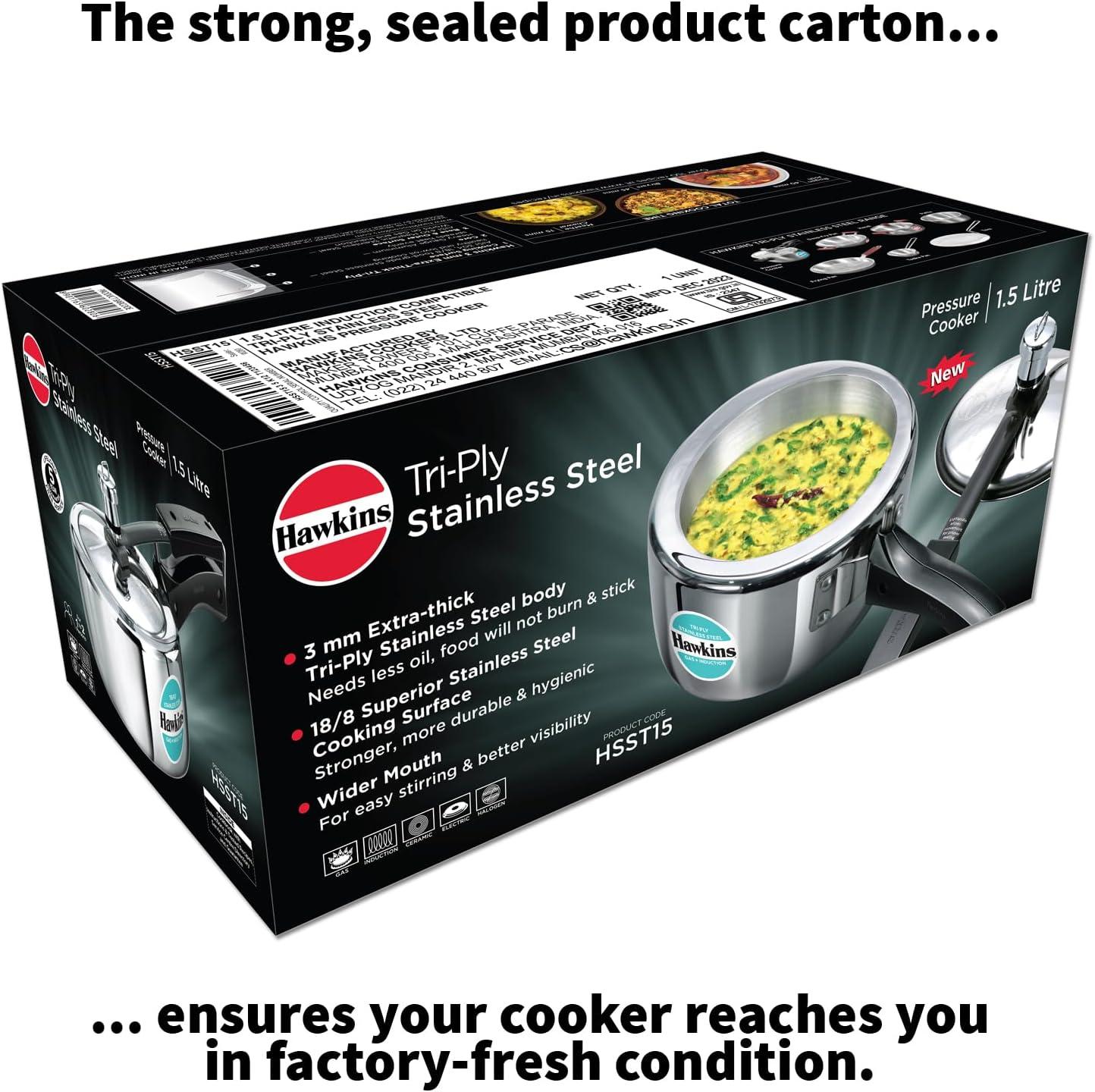 image:imageHawkins 35 Litre Triply Stainless Steel Pressure Cooker Inner Lid Cooker Silver HSST3516 Quarts