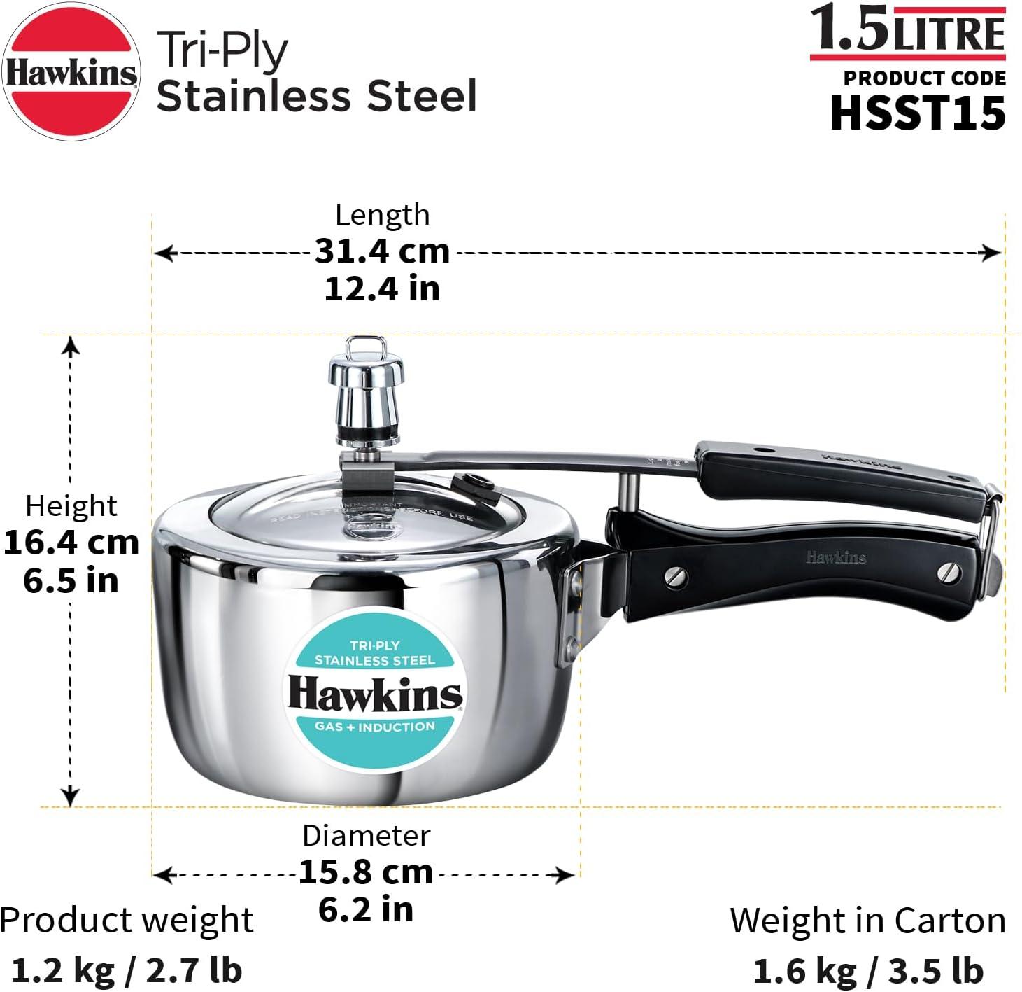 image:imageHawkins 35 Litre Triply Stainless Steel Pressure Cooker Inner Lid Cooker Silver HSST3516 Quarts