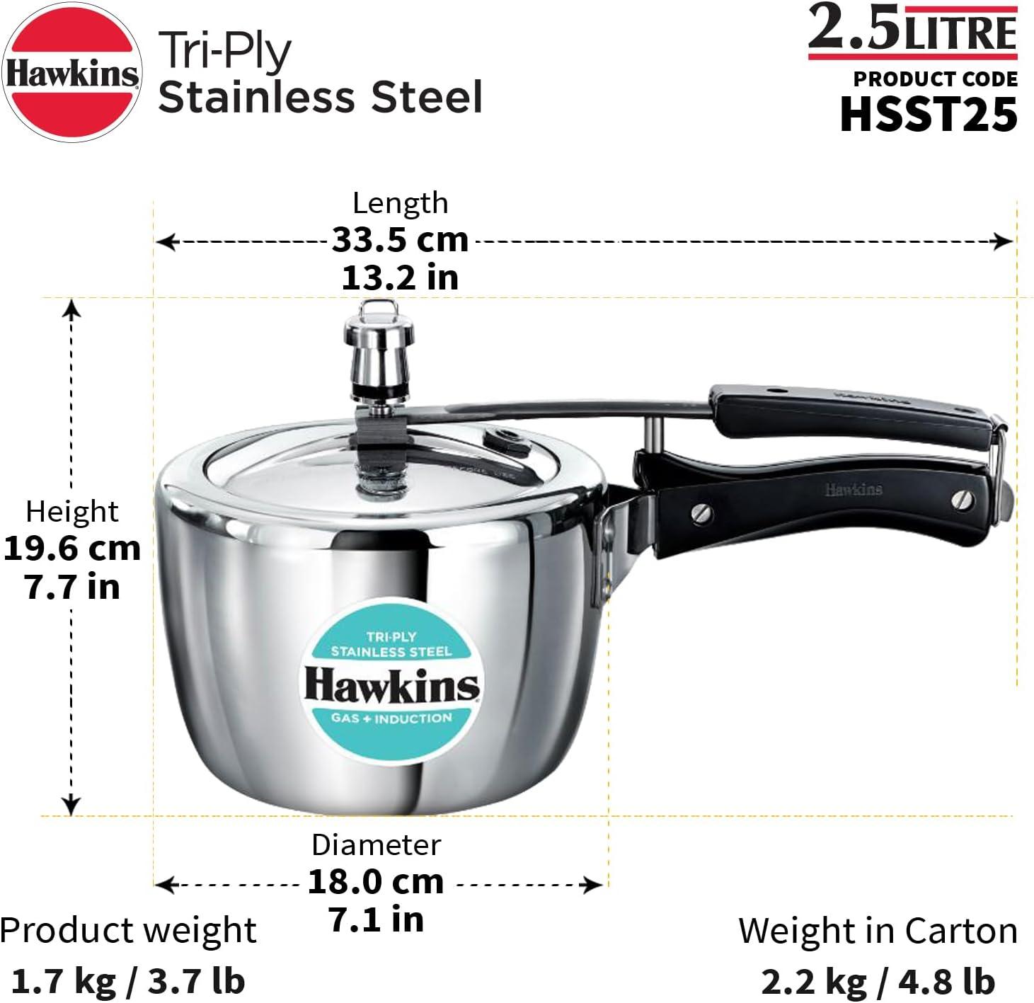 image:imageHawkins 35 Litre Triply Stainless Steel Pressure Cooker Inner Lid Cooker Silver HSST3526 Quarts