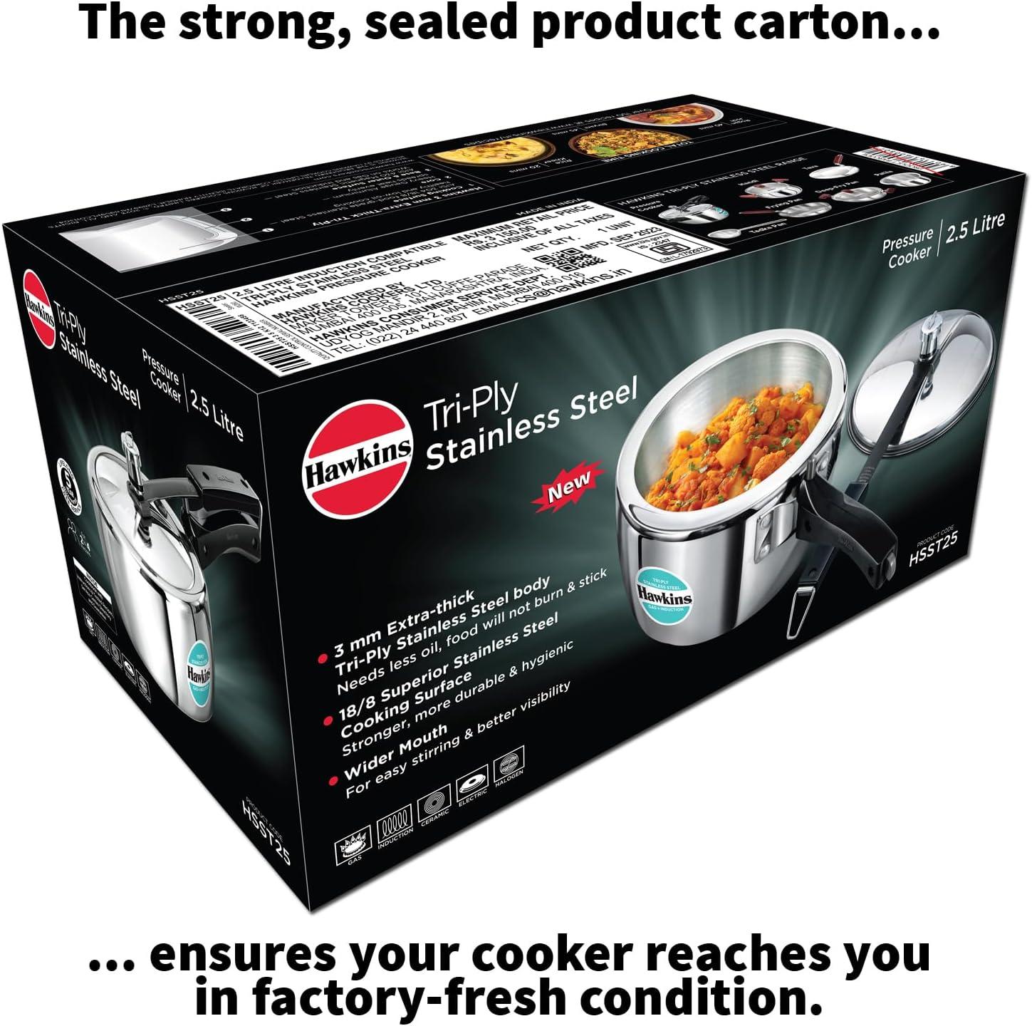image:imageHawkins 35 Litre Triply Stainless Steel Pressure Cooker Inner Lid Cooker Silver HSST3526 Quarts