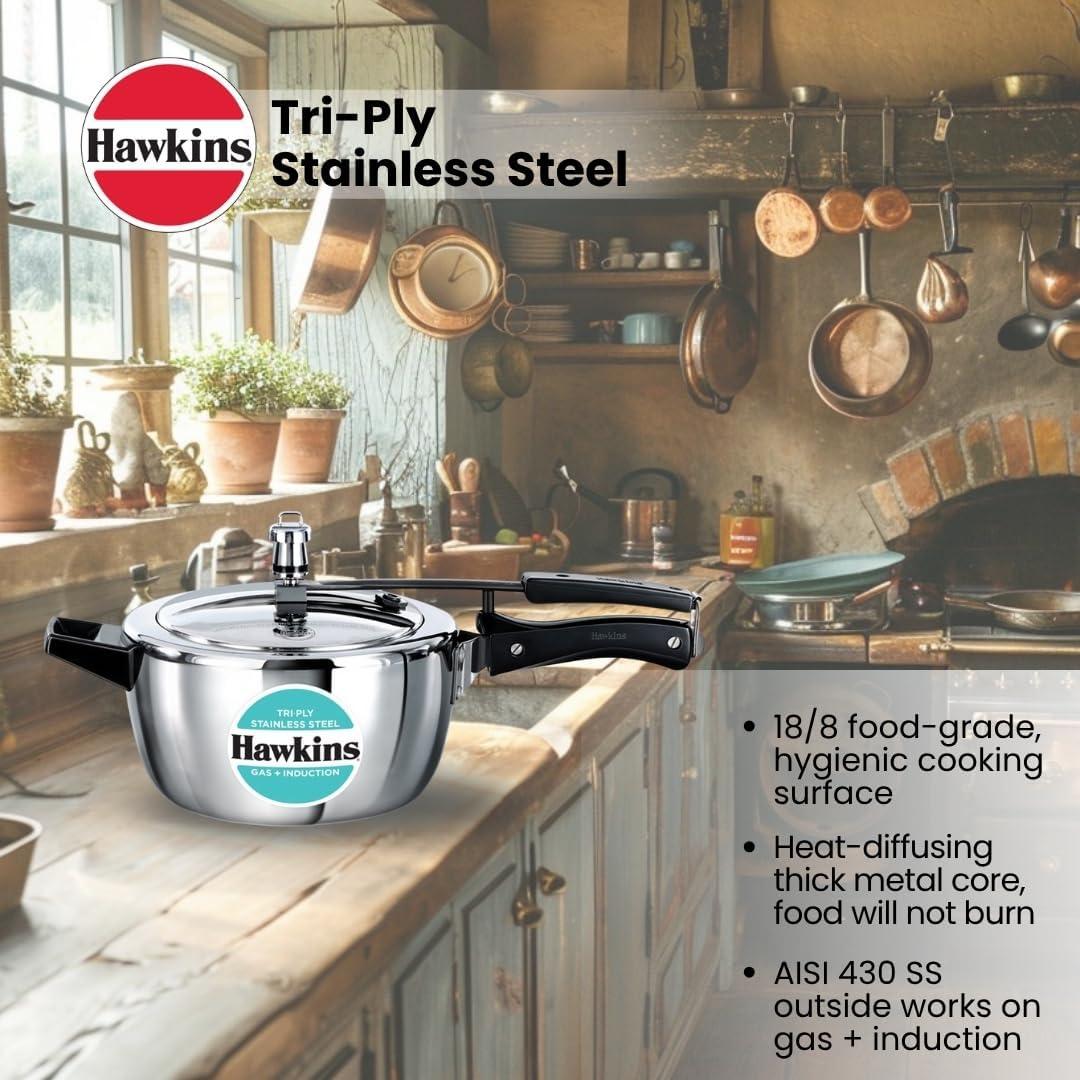 image:imageHawkins 35 Litre Triply Stainless Steel Pressure Cooker Inner Lid Cooker Silver HSST3537 Quarts